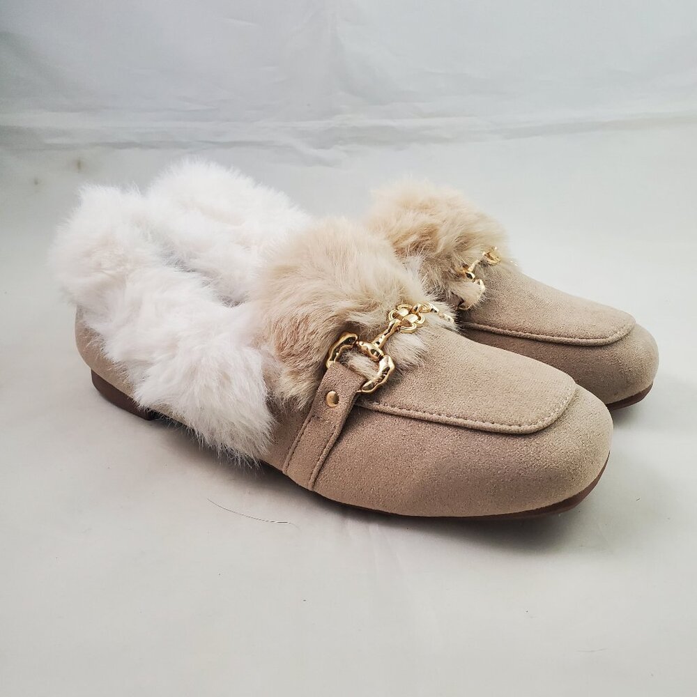Women's Moccasins Cream 7 Faux Suede Faux Fur Lined Preppy